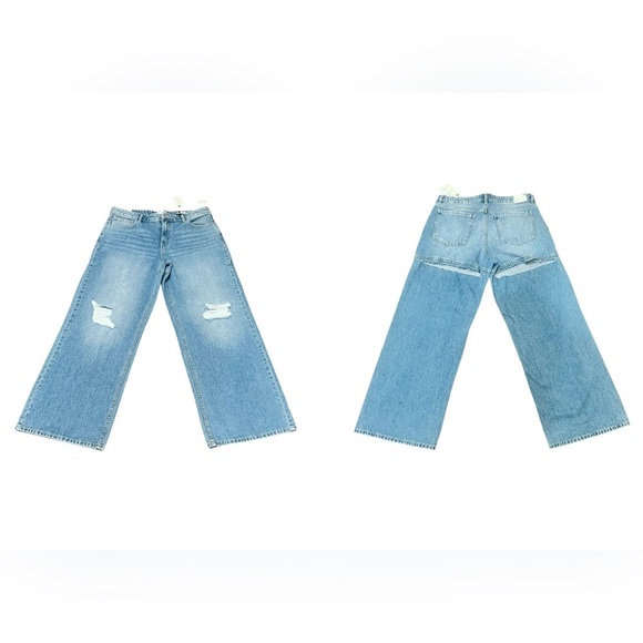 Forever 21 Women’s Baggy Wide-Leg Distressed Blue Jeans Blue Size 30 - Picture 2 of 7